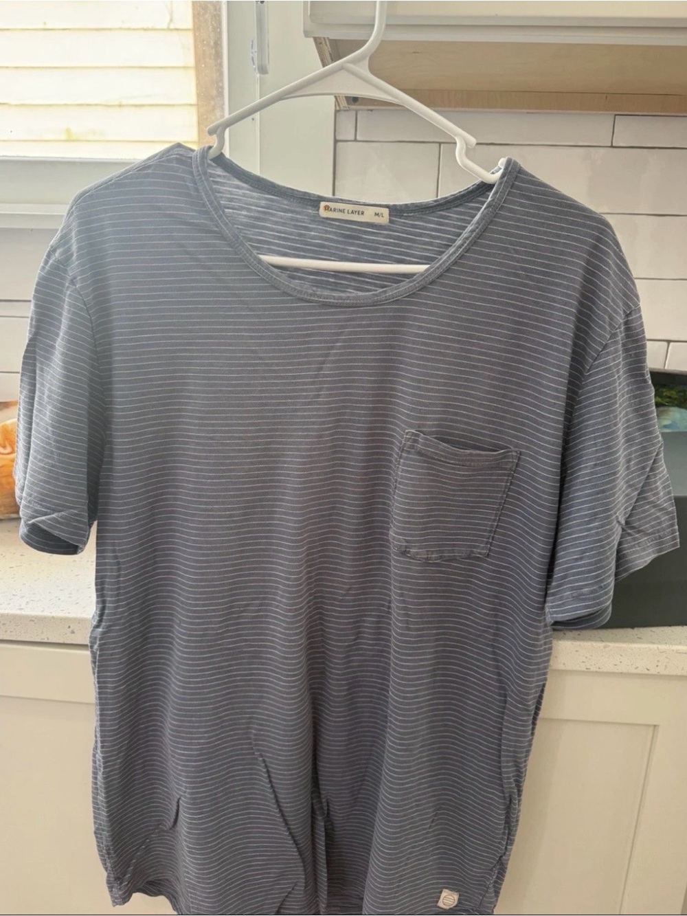 Marine Layer T-Shirt Blue Striped Men's M/L Short Sleeve Crewneck